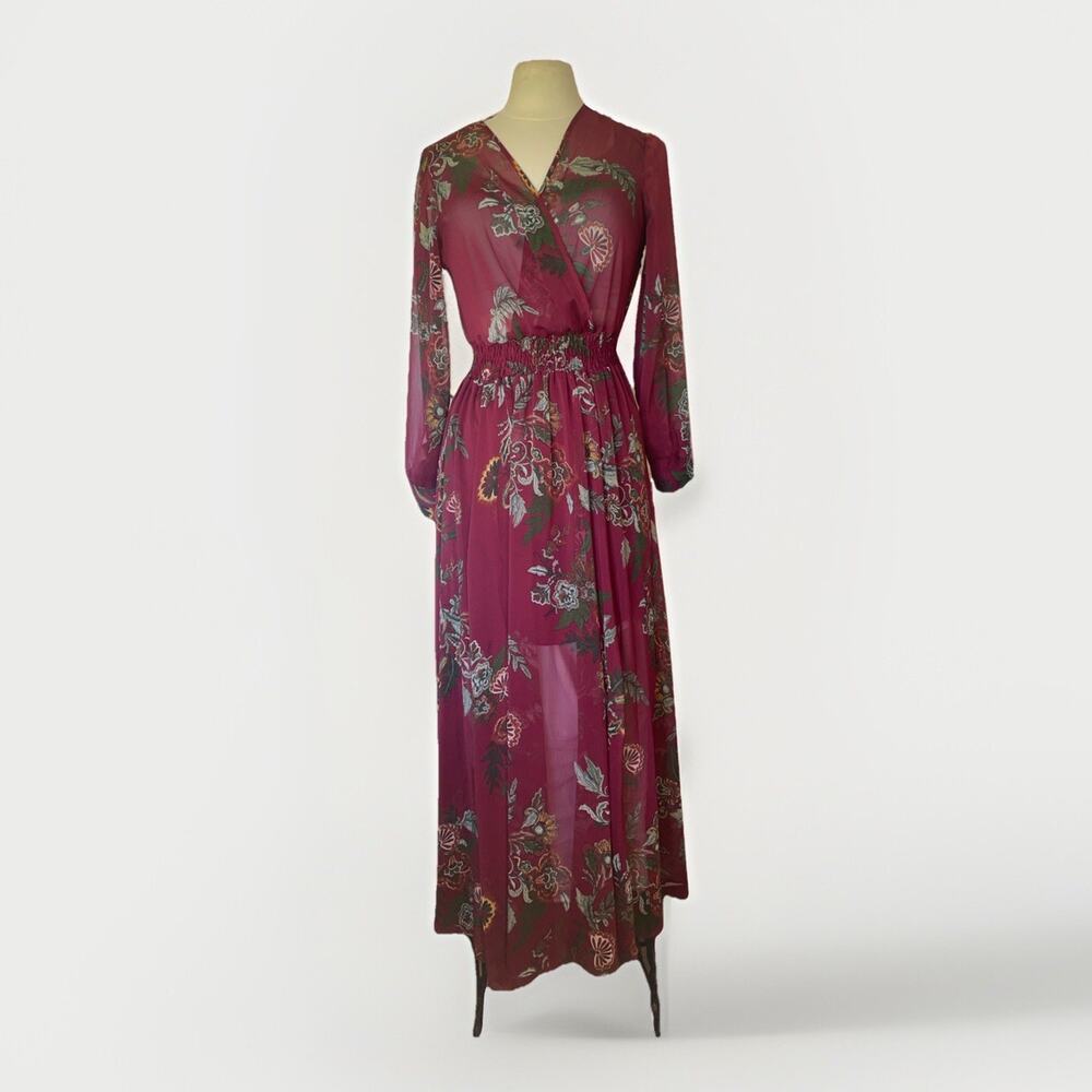 Kate & Lily Boho Tiered Maxi Dress Floral Stretch Flowy Long Sleeve Size 6 EUC